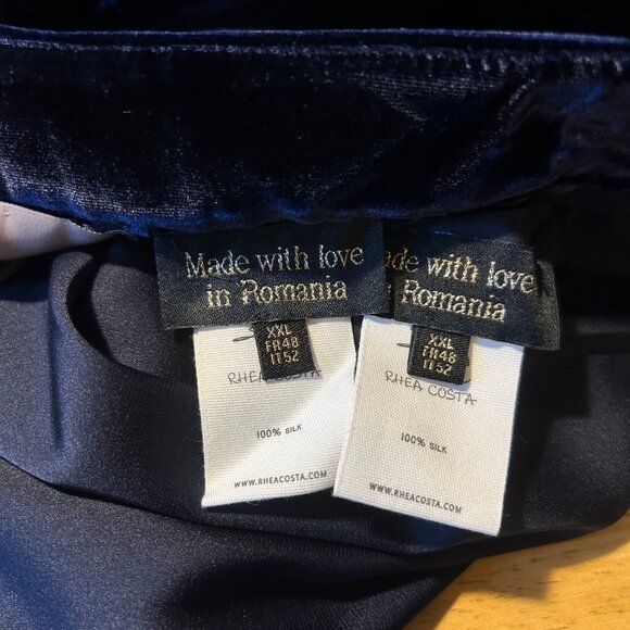 NWT Womens Rhea Costa Atelier Navy Pure Silk  2 Pc Set Velvet Jacket Pants XXL - Picture 16 of 16